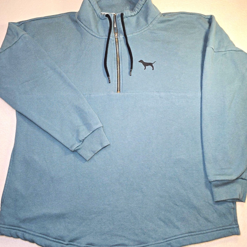VS PINK Quarter Zip Pullover Blue Swirl Marble Spellout Logo Sweatshirt Large...